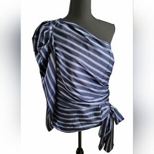 White House Black Market Blue Striped One-Shoulder Top